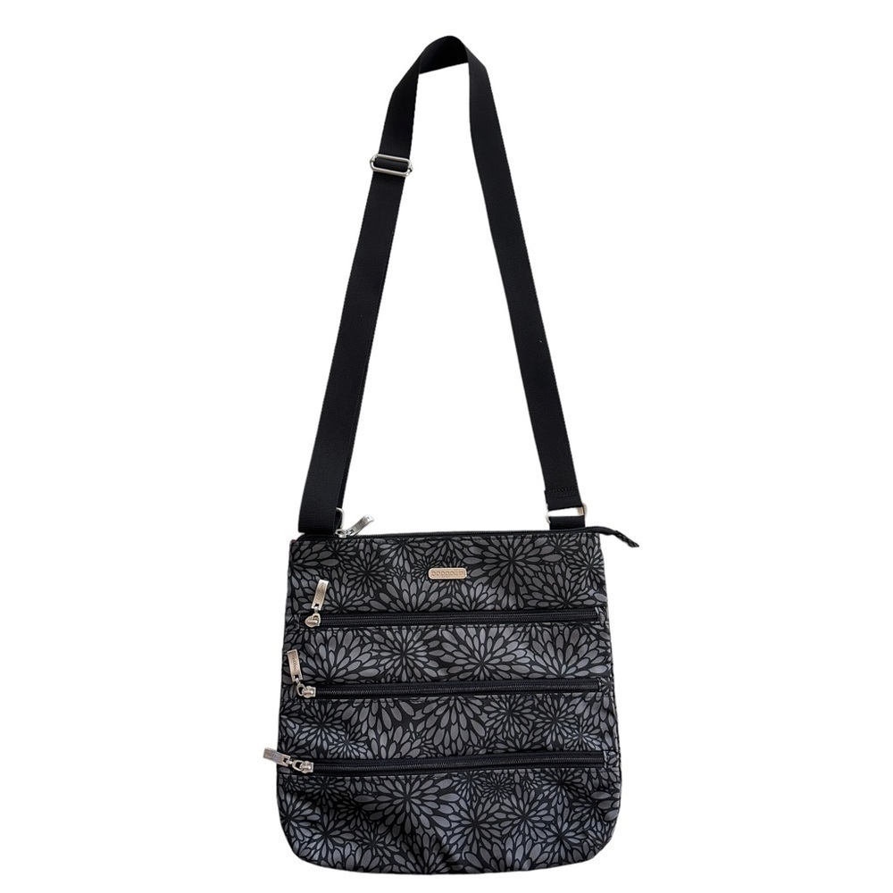 Baggallini Zipper Slim Crossbody Bag in Gray Floral
